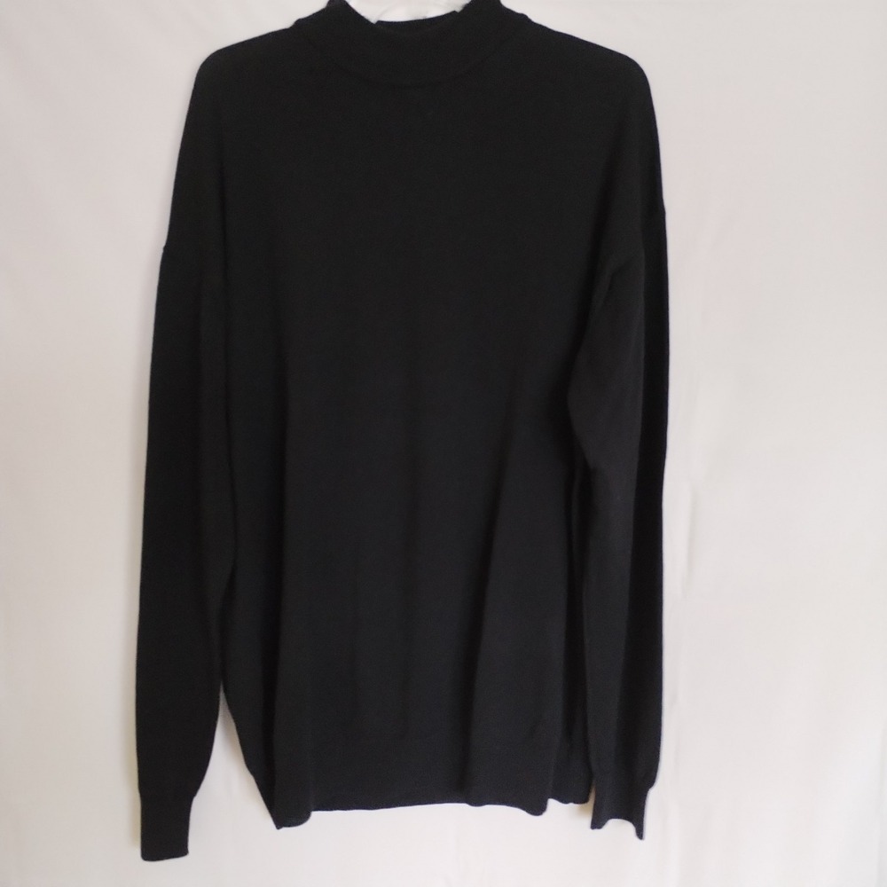 Roundtree & Yorke Men's 2XLT Mock Neck Sweater 100% Fine Merino Wool Black Italy